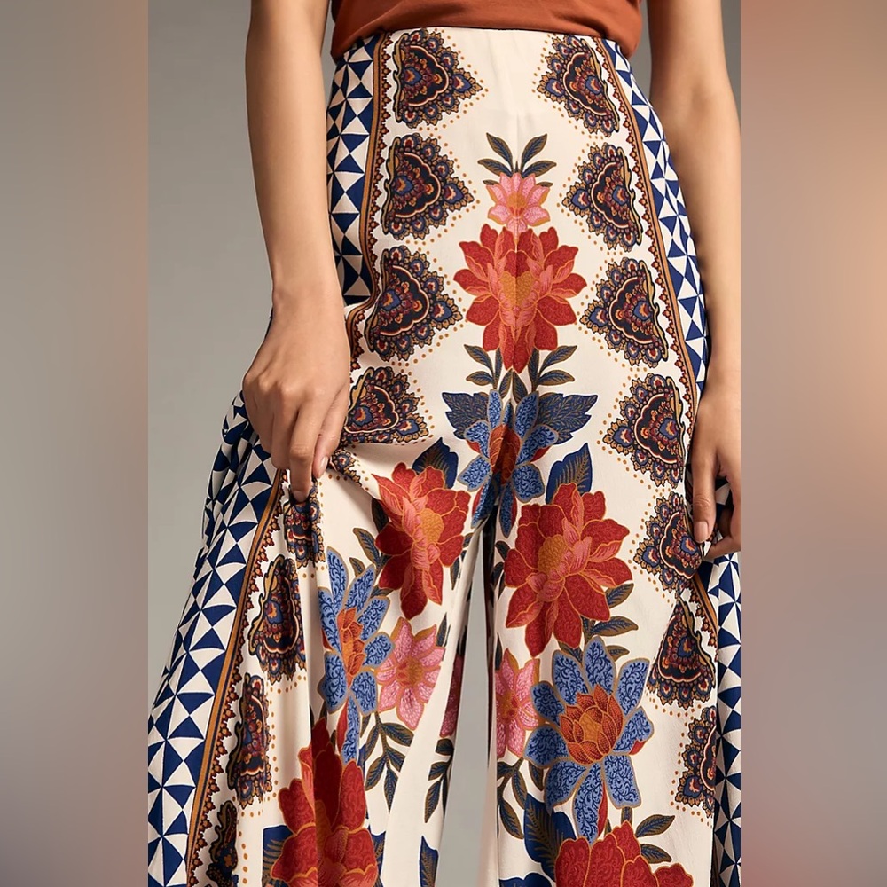 New Farm Rio x Anthropologie Wide Leg Printed Palazzo Pants Trousers sz S - Picture 5 of 10